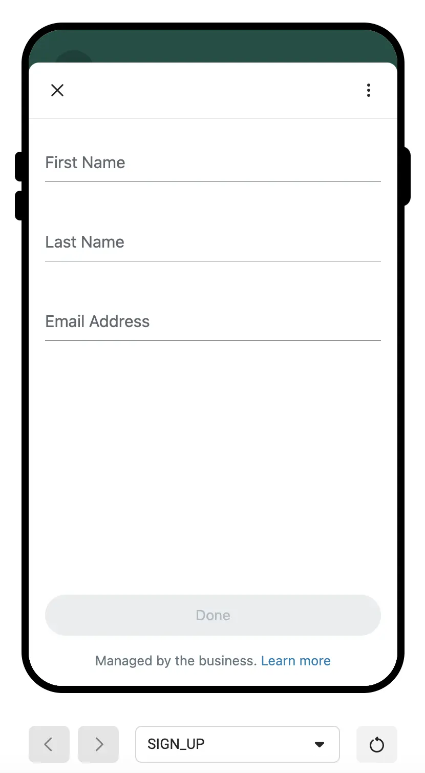 Static Sign Up Screen