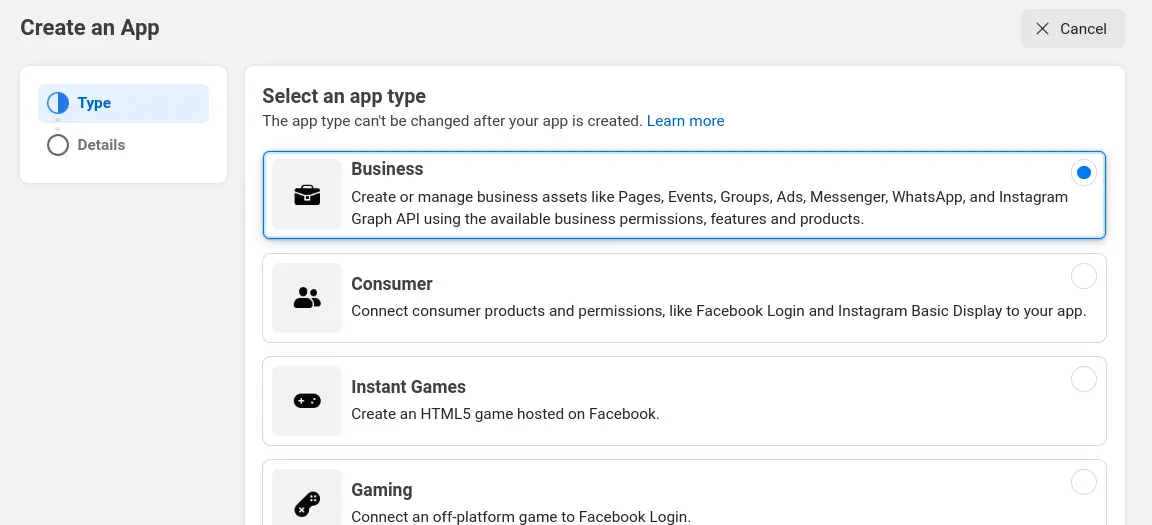 Select app type