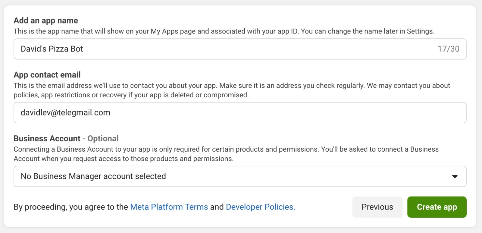 Fill the app details