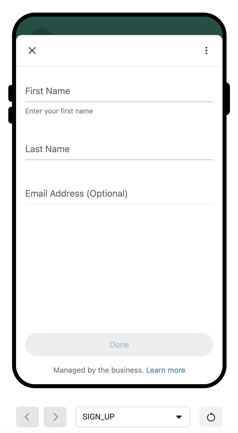 Dynamic Sign Up Screen
