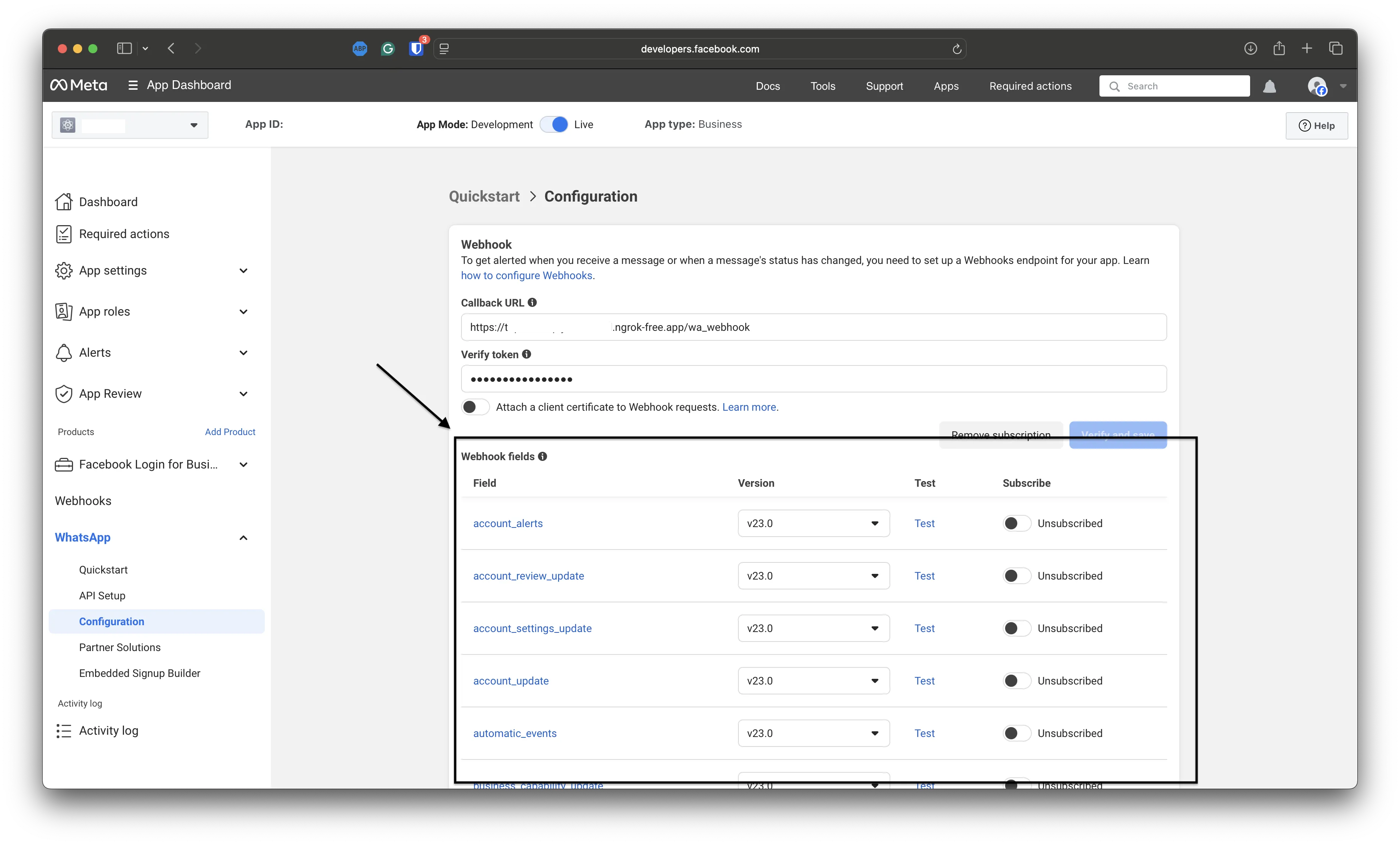 Subscribe to Webhook Fields